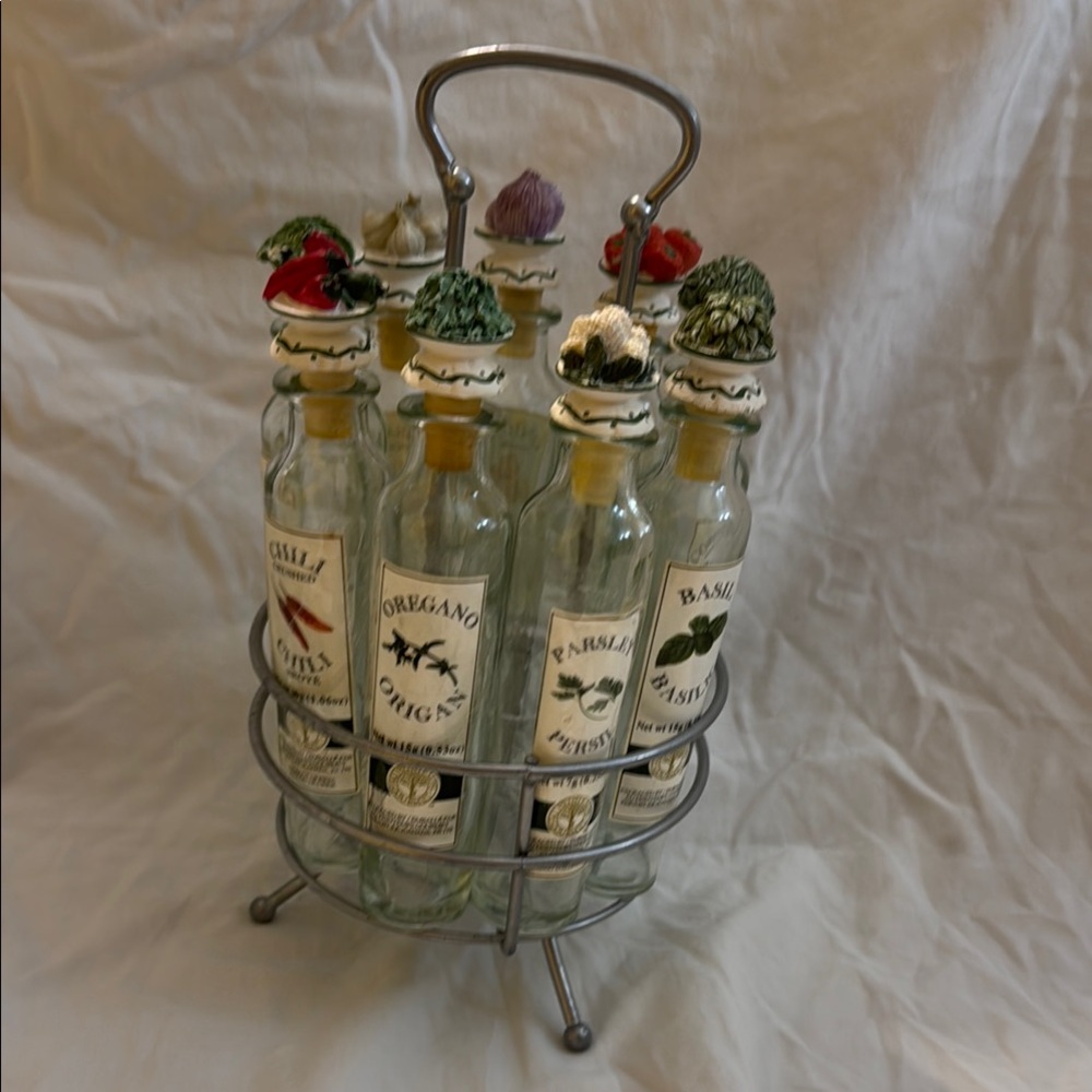 Herb Infused Glass Bottle Set with turning Stand